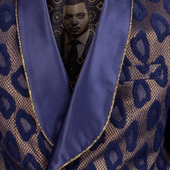 Empire™ Men's Hybrid-Fit Shawl Lapel Blazer – Purple & Gold Floral Pattern – NWT - Picture 5 of 7